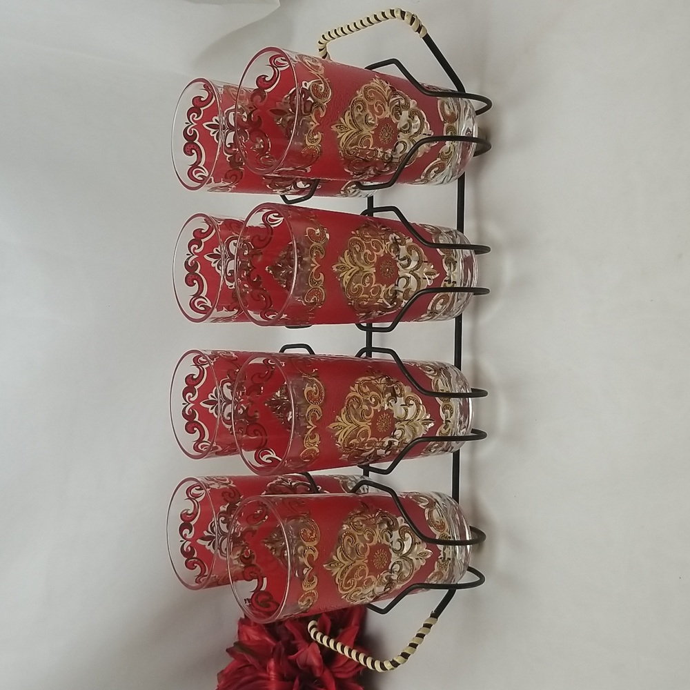 Starlyte MCM Baroque 22k Gold Highball Glasses with Holder